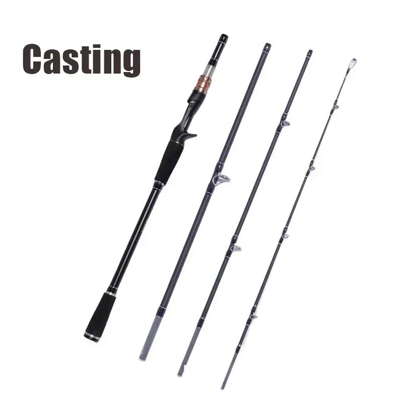 🎣 4-Piece Carbon Spinning & Casting Rod – Portable Fast Action, 1.8m/2.1m